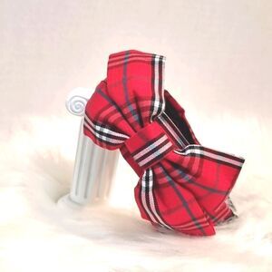 PLAID SIDE BOW HEADBAND Red white green black fabric